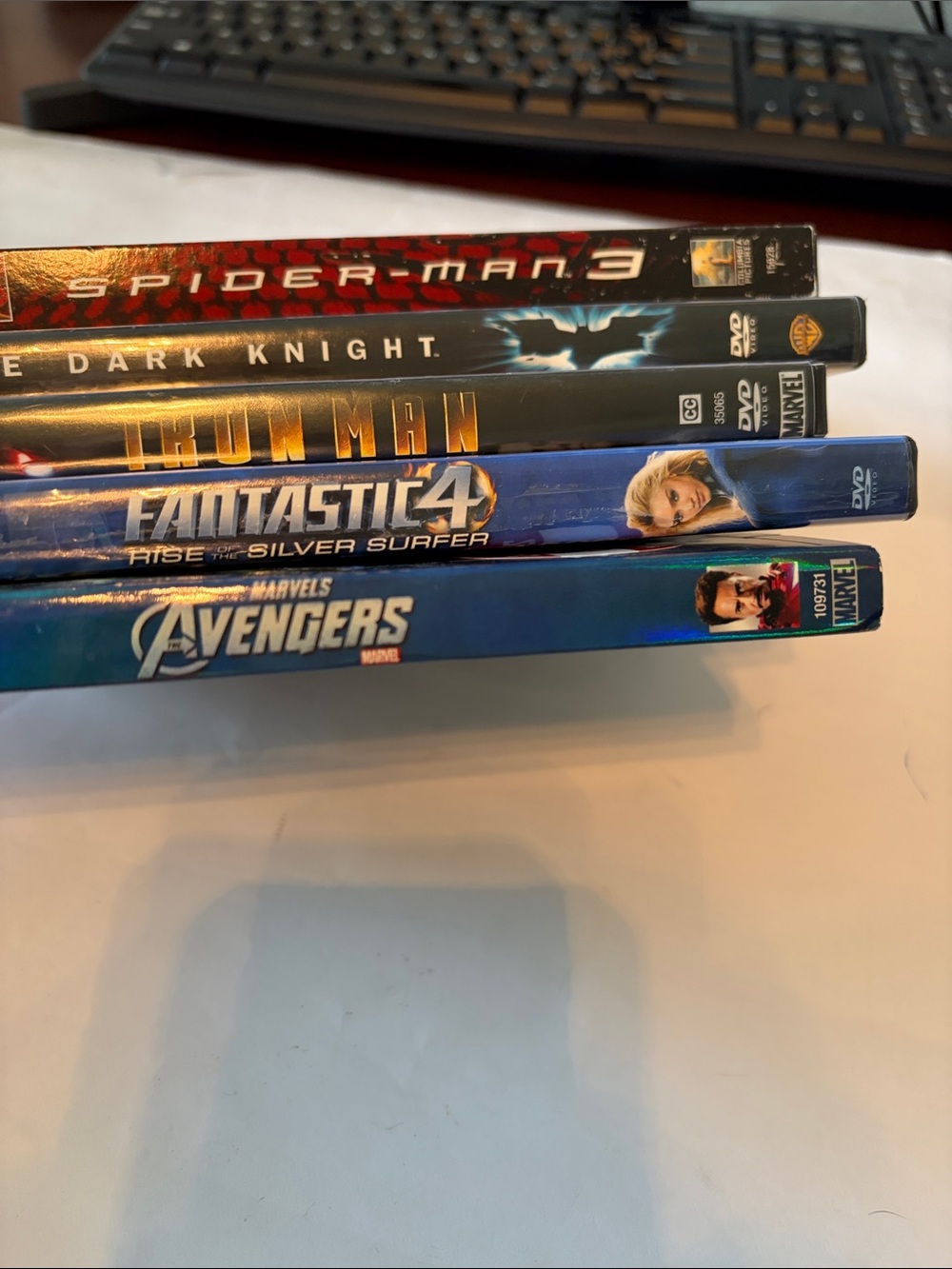 The Dark Knight, Spider-Man, Fantastic 4, Iron Man, Avengers DVDs original cases